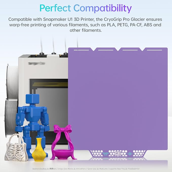 BIQU CryoGrip Pro Glacier Purple Compatible with Snapmaker U1 3D Printer 276x304.5mm Panda Build Plate Double Sided Upgrade Plate Removable Surface Platform