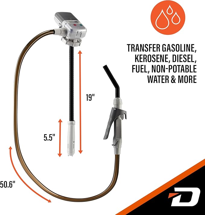 Deway AA Battery Gas Pump Automatic Fuel Transfer with Trigger Nozzle & PVC Hose - 2.4 GPM Siphon Pump for Gasoline, Diesel, Kerosene, Gas Cans, Generators, Lawn Mowers, Boats, ATVs
