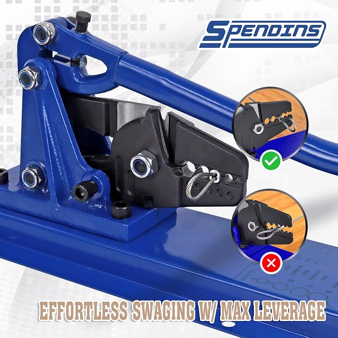 24 Inch Bench Swaging Cutting Tool, Wire Rope Crimping Tool for 1/16" 3/32" 1/8" 5/32" 3/16" Wires, 2-in-1 Crimper and Cutter, Swager Crimper for Copper Aluminum Oval Sleeve and Stop Sleeve
