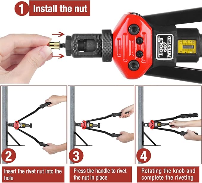 AIUITIO 16" Rivet Nut Tool, Rivnut Tool Kit with 13 Metric and SAE Mandrels, Nutsert Rivet Tool Set with 200Pcs Rivnuts, Threaded Insert Hand Riveter with Rugged Carrying Case