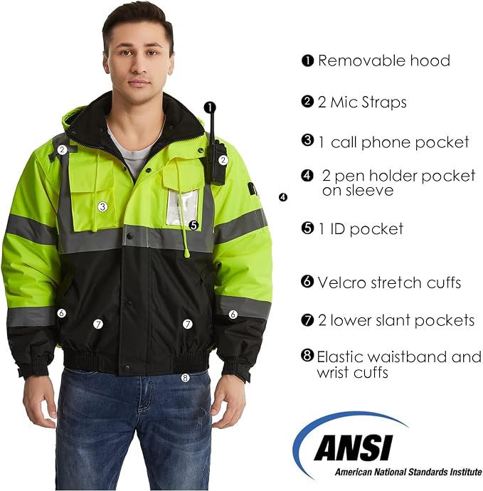 SKSAFETY High Visibility Reflective Jackets for Men, Waterproof Class 3 Safety Jacket with Pockets, Hi Vis Yellow Coats with Black Bottom, Mens Work Construction Coats for Cold Weather, M, 1 Pack