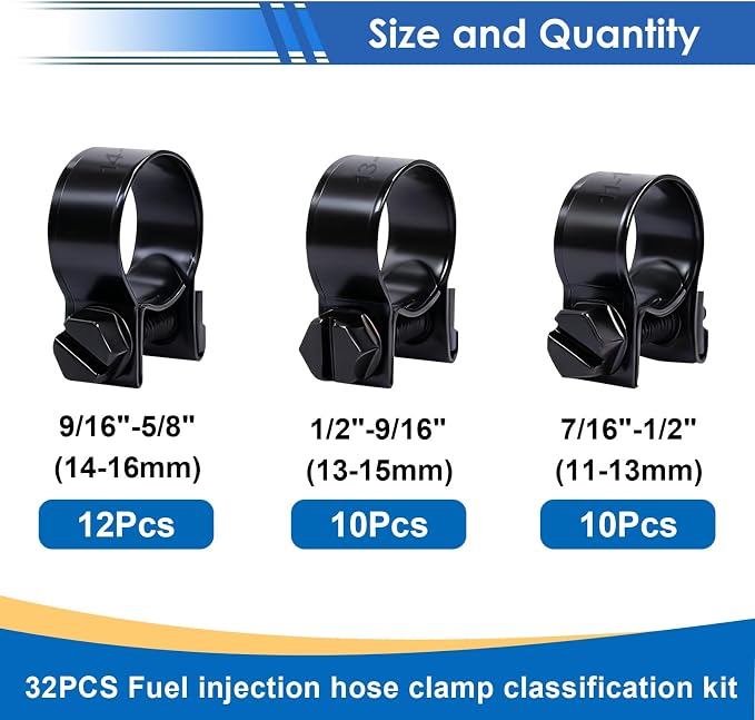 smseace 32Pcs Black Fuel Line Clamps Fuel Injection Hose Clamps 1/4inch 5/16inch 3/8inch Zinc Plated High Pressure Hose Clamps For Diesel/Petrol Pipe in Automotive,Marine,Truck