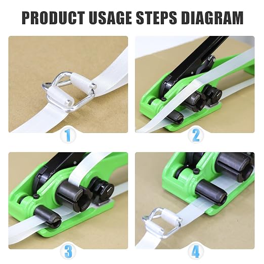 Heavy Duty Banding Strapping kit Contain 3/4"x 330' Composite Cord Packaging Straps & 100 Metal Wire Buckles 50 Plastic Edge Protectors Tensioner with Cutter Tool Glove