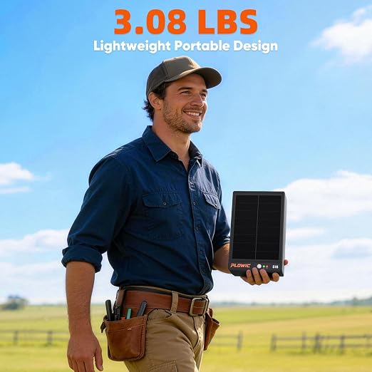Solar Electric Fence Charger for Livestock: 0.2J 10 Miles Electric Fence Energizer with Rechargeable Battery, Portable Powered Electric Fence for Horses Cattle Sheep Protection