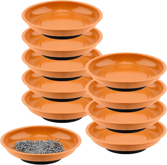 FUNSUEI 10 Packs 6 Inch Magnetic Tray, Stainless Steel Tool Magnetic Bowl, 15cm Round Magnetic Parts Tray Holder for Pins, Screws, Bolts, Nuts, Small Parts, Orange