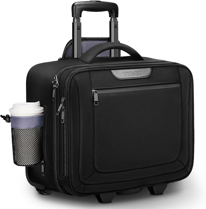 Ytonet Rolling Laptop Bag, Rolling Briefcase for Men Women with Cup Holder, 17.3'' Carry On Water Resistant Laptop Bag with Wheels, Overnight Roller Computer Bag for Work Travel Business College