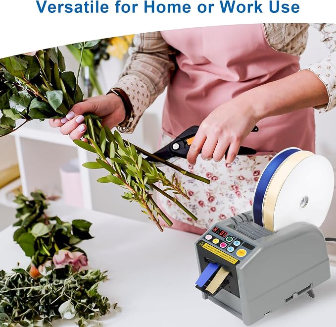 Ribbon Cutting Machine, Lightweight Dual-Tape Electric Dispenser, 39.9 in Max Length & 6 Memory Presets, Portable Auto/Manual Cutter for Warehouses, Gift Shops, Offices, DIY & Home