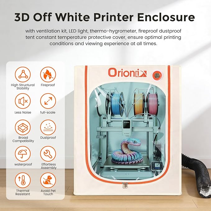 3D Printer Tent Enclosure for Anycubic Kobra X, Upgraded Large Cover with Ventilation & LED Light - Dustproof, Waterproof, Fireproof, Sound Dampening & Temperature Retaining, 19.7x26.8x28.3in