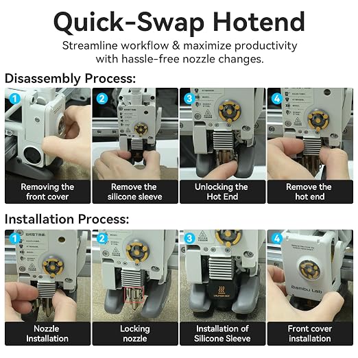 Upgrade A1/ A1 Mini/ A2L Quick-Swap Hotend 0.4mm Stainless Steel Nozzle Fast Speed&High Temp Integrated Structure Hot End with Silicone Cover Compatible with Bambu Lab A1/ A1 Mini/ A2L 3D Printers