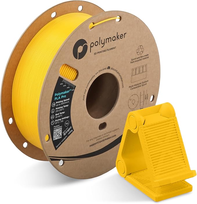 Polymaker PLA Pro 3D Printing Filament Yellow 1.75mm 1KG, High-Impact Tough PLA, Fast Printing up to 300mm/s, High Speed New Formula, Easy to Print on Most FDM Printers, No Enclosure Required