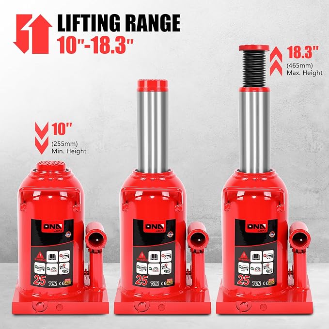 DNA Motoring 25 tons / 55115 lbs Lifting Automotive Welded Hydraulic Bottle Jack for Repair Vehicle, Pickup, Truck, w/Manual Handle, Red,TOOLS-00363