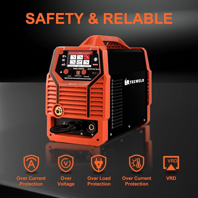 250A 220V 7-in-1 MIG Welder with Double Pulse & Large LED Display – Gas/Gasless Flux Core, Spot Welding, Stick, Lift TIG, Single/Dual Pulse Aluminum Welding Machine