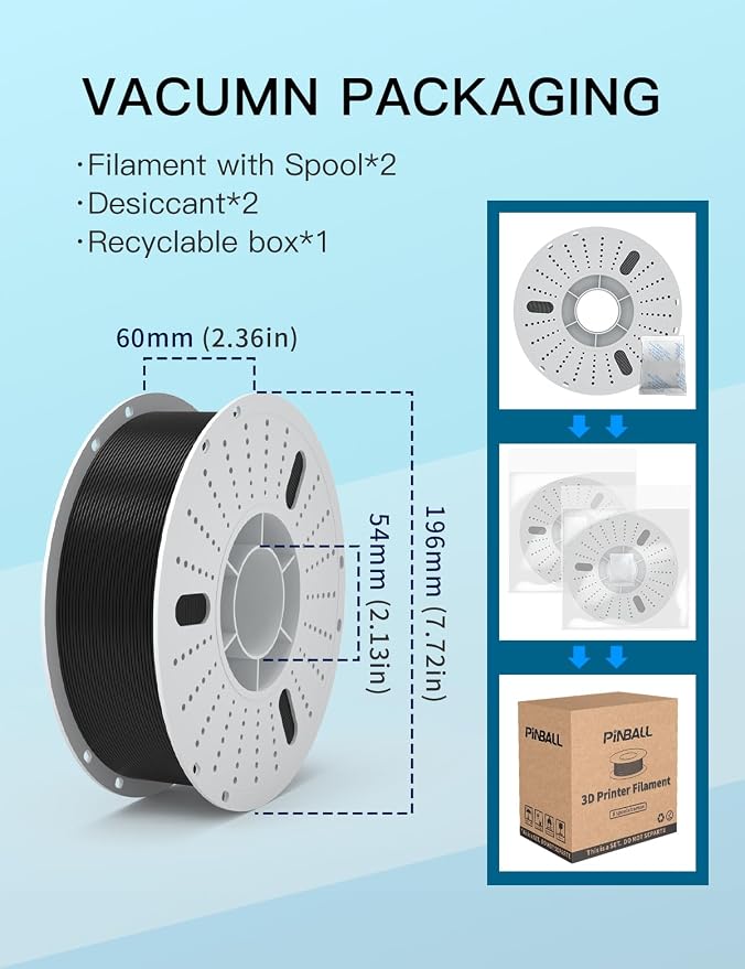 PINBALL PETG 3D Printer Filament 1.75mm High Precision Durable Moisture-Proof Strong Filament Mith Better Flow Dimensional Accuracy +/- 0.02mm Suitable for Most FDM 3D Printers 2 Kilograms Black