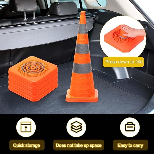 PATIKIL 35.5" 6 Pack Collapsible Traffic Cones, Orange Safety Cones Cones with Reflective Collar Caution Cones for Parking Lot Driving Training Practice Emergency Roadside Barrier