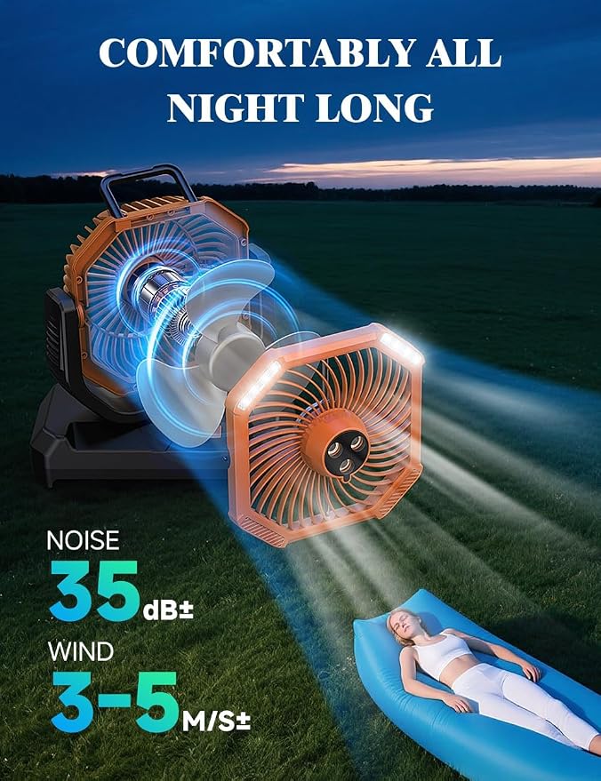 Portable Misting Fan for Outdoors Patios, 20000mAh Rechargeable, 6L Quiet Air Cooling with Remote, 4 Speeds, Spray, 30 dB Camping Fan for Bedroom, Office (Orange)