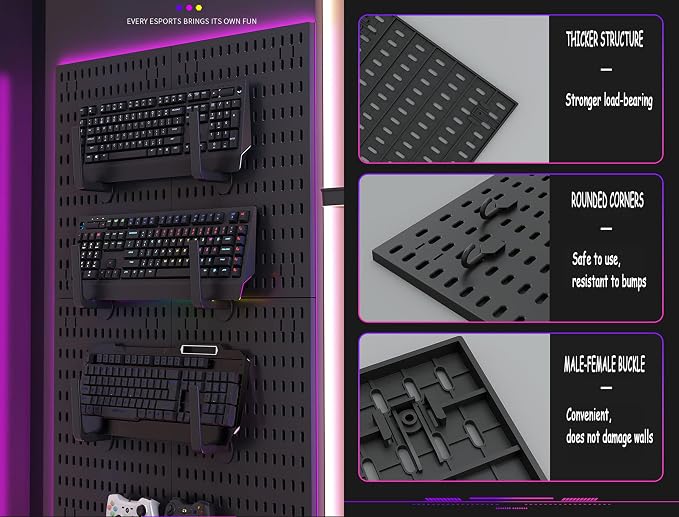 12 * 12in Pegboard Set, DIY Pegboard Combo Kit, Wall-Mounted Storage Organizer, Includes 6 pegboards and 22 Accessories, Suitable for Office, Gaming Room, Kitchen, and Decorative Display (Black)