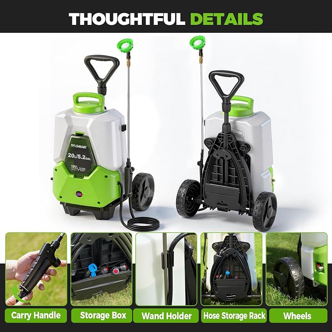5.2 Gallon Battery Powered Backpack Sprayer with Wheeled Cart, 0-120 PSI Adjustable Pressure, 16.4FT Hose, 8 Nozzles, Compatible with Makita 18V Battery for Lawn Garden Yard Weeding Cleaning