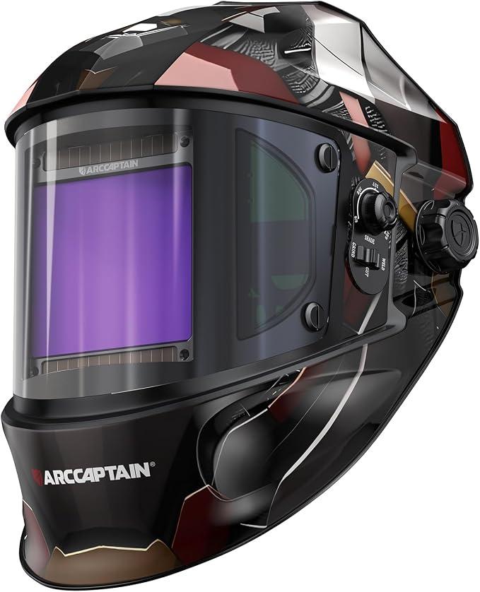 ARCCAPTAIN Auto Darkening Welding Helmet with Side View, 180° Panoramic View, 1/1/1/1 True Color Large Viewing Welding Hood with 4 Arc Sensor Solar Powered, Wide Shade 4/5-9/9-13 for TIG MIG ARC CUT