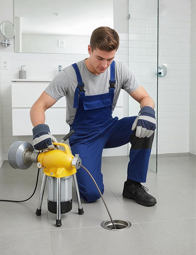 Professional Drain Cleaning Machine, Electric Sewer Snake Auger 500w 400RPM, Heavy-Duty Auto-Feed with 66Ft / 16Ft Cables & 6 Cutters for 3/4" to 4" Pipes for Sink Toilet Drainage