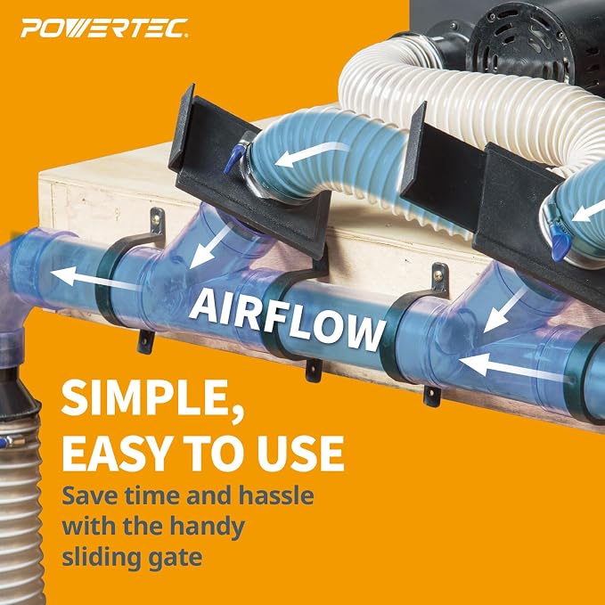 POWERTEC 2-1/2" x 10' Dust Collection Hose with 2pcs Hose Clamps, Blast Gate & Y-Fitting for Table Saw, Band Saw, Planer, Belt Sander, Woodworking and Wood Shop Dust Collection System (70435)