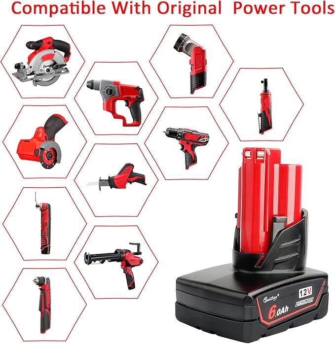 waitley 2 Pack 12V 6A Replacement Battery Compatible with Milwaukee 12V Power Tools (Not Made in Milwaukee)