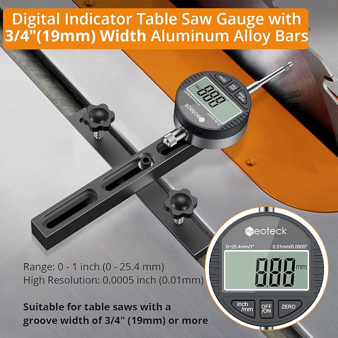 Neoteck 1'' Digital Indicator Table Saw Gauge+1" Digital Indicator Set