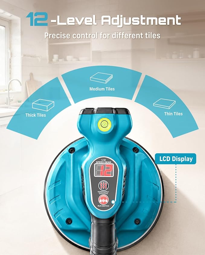SEESII Tile Vibration Tool 160mm: Vibration Leveling Machine 10-Hours Long Lasting, Tile Vibrator With 12 Speeds For Laying Floor Wall Larger Tiles(6"X6" - 60"X60"), Tile Installers DIYer (KP-160B)