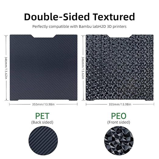 Double-Sided Build Plate for Bambu Lab H2C, PEO Diamond & PET Carbon Fiber Texture, Spring Steel, 335x346mm