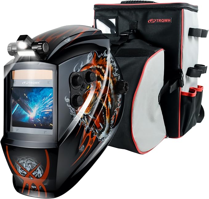 TRQWH Auto Darkening Welding Helmet Large Viewing True Color Solar Powered Welding Hood & Welding Backpack for Men Waterproof Reinforced Bottom Large Capacity