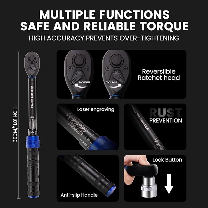 3/8-Inch Drive Click Torque Wrench, 5–50 Ft-Lb (6.8–67.8 Nm) ±3% Accuracy, Loud Click, Dual Scale, 72-Tooth Mini Torque Wrench for Bike, Motorcycle, Car & Spark Plug Maintenance