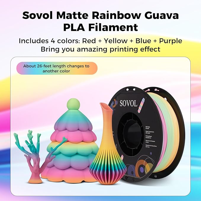 Sovol 3D Printer Matte Multicolored Fast Change Gradient Rainbow PLA 1kg (2.2 lbs) Spool 3D Printing Materials, Dimensional Accuracy +/- 0.03 mm, 1.75 mm, Matte Guava