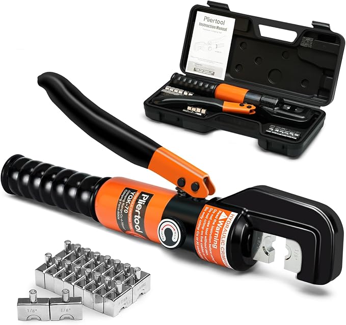 10 Ton Hydraulic Battery Cable Crimper with Spring-Loaded Handle & 9 Dies Battery Cable Lug Wire Crimping Tool for 12-2/0 AWG, 1/8" Stainless Steel Railing, Marine & Electrical Terminals
