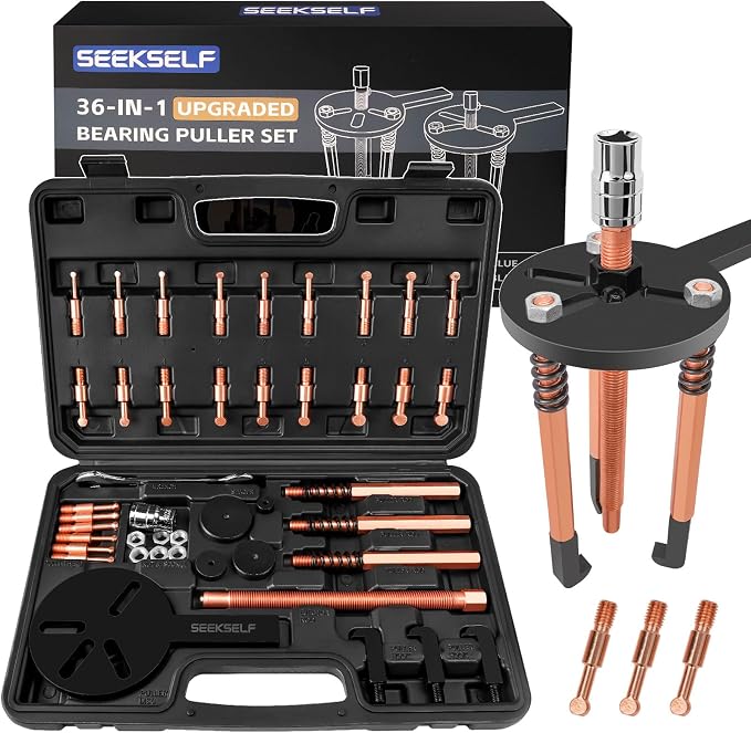 Blind Hole Bearing Puller Kit, 36 in 1 Inner Outer Bearing Separator Set Internal External Bearing Removal Gear Splitter Pull Tool, Black Storage Box