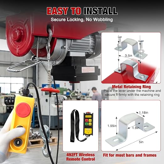 Nilight 440LBS Electric Hoist 110V Electric Hoist Winch with Wireless & Wired Remote Control, Hoist Lift Winch Single/Double Slings 39FT Lifting Height w Emergency Stop for Garage Warehouse Factories