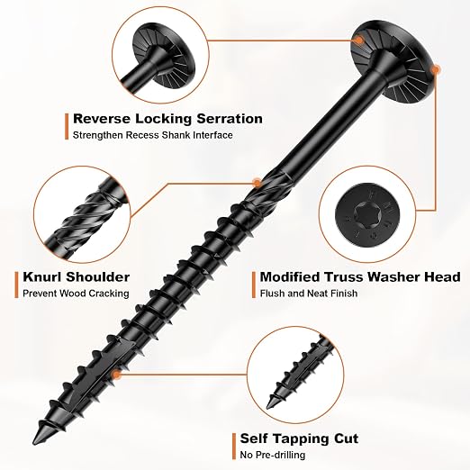 #14 Heavy-Duty Wood Screws Assortment Kit, 480Pcs Star Drive Decking Wood Screws, Rust Resistant Timber Screws for Log/Landscaping Wood (2-7/8",4-1/2") Black, Tan, Green