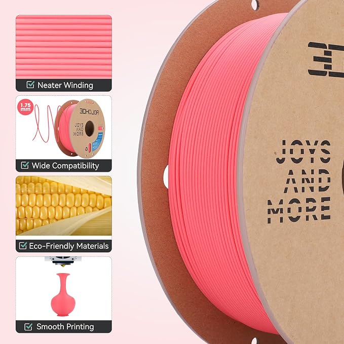 3DHoJor Matte PLA Filament 1.75mm, Upgrade 1kg Cardboard Spool PLA Filament 1.75 PLA 3D Printing Filament, Print with Most 3D Printers Using 3D Filament-Strawberry red