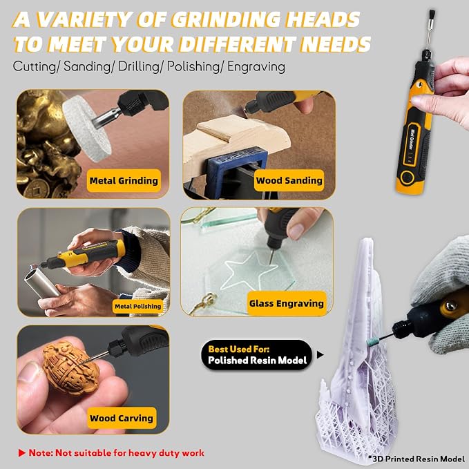 Resin Drill 3D Printed Resin Cured Sanding and Polishing Tool Kit, Mini Tepy-C Cordless Electric Rotary Sander with 58 Attachments for Drilling, Sanding and Polishing 3D Printed Resin Models
