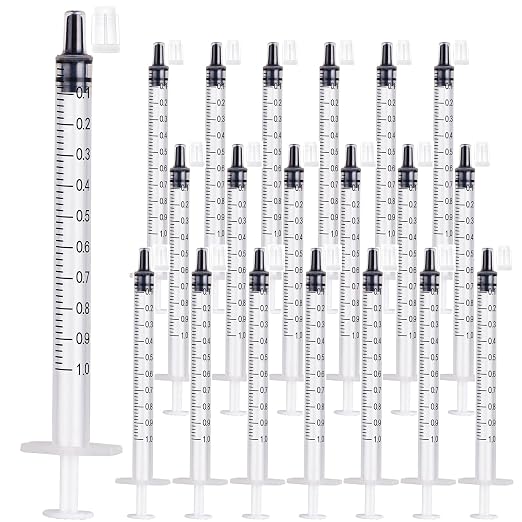 24 Pack 1ml Sterile Syringes with Caps, 1cc Needleless Measuring Syringe for Pet Feeding, Liquid Transfer, Oil, Glue, Lab & Craft Use, Individually Sealed