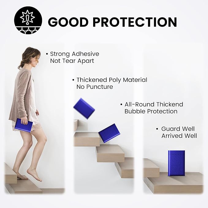 Fuxury Bubble Mailers 4x8" 200 Pack Waterproof Padded Envelopes Self Seal Bubble Envelopes Padded Mailers for Small Business Envelope Mailers Usable Size 4x7 Royal Blue