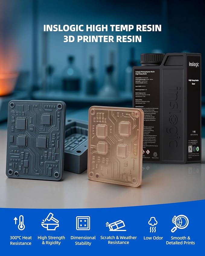 Inslogic High Temp 3D Printer Resin, Functional Resin 405nm DLP LCD UV-Curing Photopolymer Resin for Prototyping, Ducting, High Precision Printing,1KG Clear