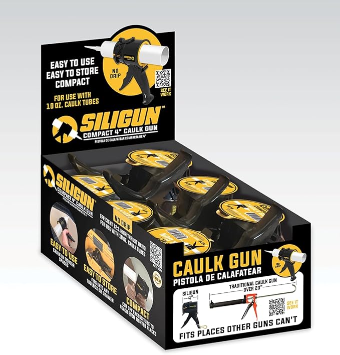 SILIGUN™ Gen-3 Compact Caulking Gun - No Drip Caulk Gun - Patented Design - Lightweight ABS Frame - Works with All 10 oz Tubes (6 PCS)