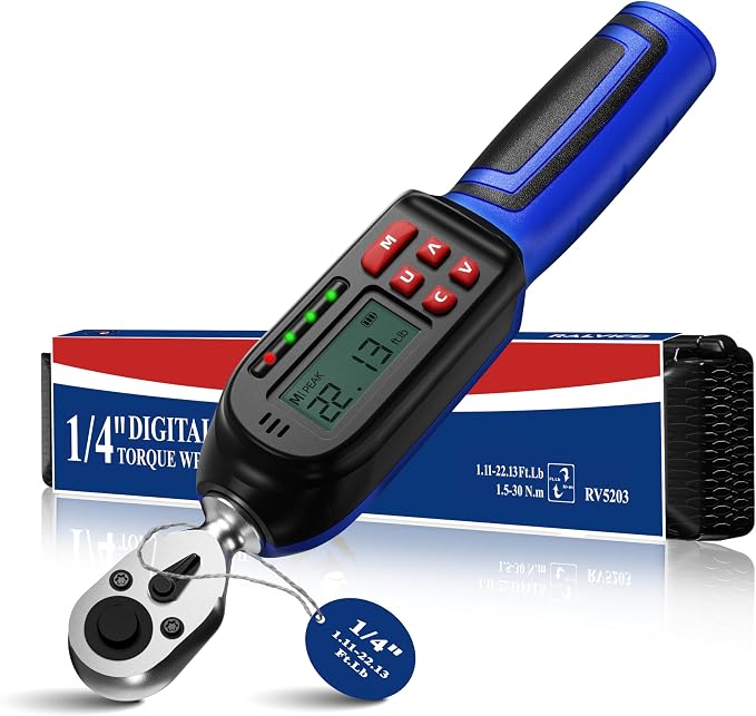 1/4 Digital Torque Wrench (1.11-22.13 Ft. Lb/ 1.5-30 N.m) ±2% Accuracy with Buzzer and LED Flash Notification Four Units of Measure Digital Torque Wrenches for Bicycle, DIY and Home Repair