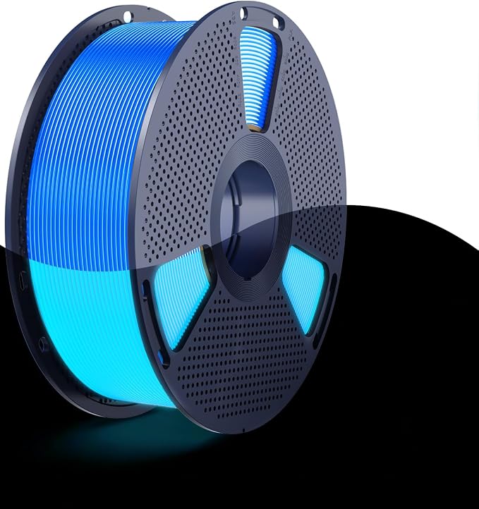 SUNLU Glow in the Dark PLA Filament 1.75mm, Luminous PLA 3D Printer Filament, Long-Lasting Brightness & High Toughness, 1kg Spool (2.2lbs), Fits Most FDM Printers, Blue PLA, Glow Blue
