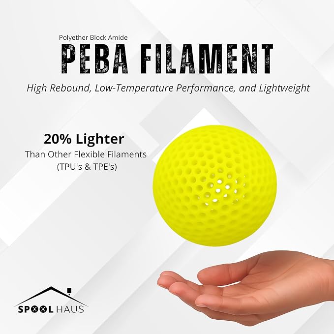 PEBA Filament High Rebound Flexible Filament Super TPU Nylon Based Strength 1.75mm 78% Energy Return Bouncy Airless Basketball Lightweight 3D Printer Filament SpoolHaus Superbounce (Pink, 1kg)