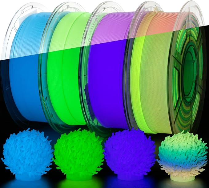 IEMAI Glow in The Dark PETG Filament 1.75mm Bundle 4KG, Multicolor Luminous 3D Printer Filament 1kg Spool 4 Rolls Rainbow+Blue+Green+Purple, Easy to Print, Accuracy +/-0.02mm