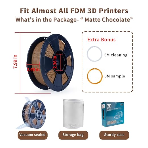 ZIRO Matte PLA Filament 1.75mm, Pure Color No-Shine 3D Printer Filament, High Toughness 3D Printing Material, Dimensional Accuracy +/- 0.03mm, Chocolate(Matte)