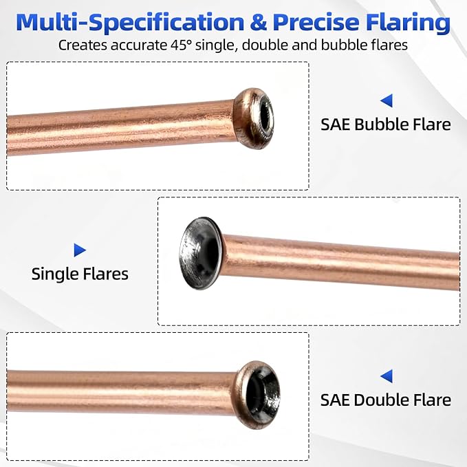 8MILELAKE 7-Piece Brake Line Flaring Tool Kit, 3/16" 1/4" Double Flaring Tool for 45° Single Double Bubble Flares, Brake Flare Tool for Vehicle Brake & Hydraulic Line Repair