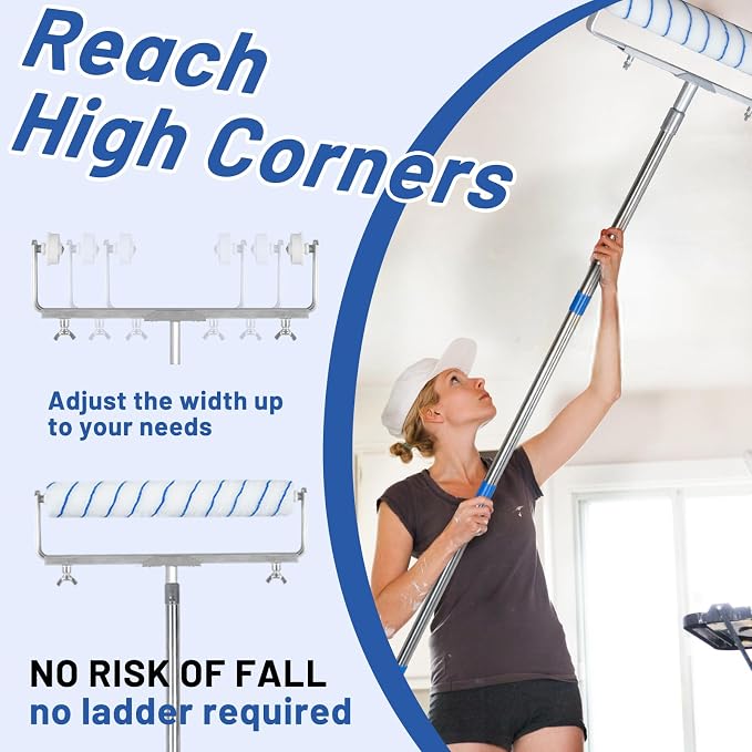 12 Pcs 18 Inch Paint Roller Kit- 18 Inch Paint Roller Tray, 12-18" Adjustable Roller Frame & Thickened Extendable Steel Pole, Large Paint Roller Sleeves with Tray for Painting Wall Ceiling