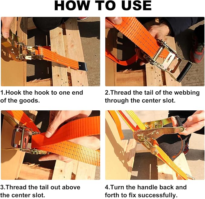 8Pack 2 inch Ratchet Straps Heavy Duty 15 ft J Hook with Anti-Loss Lock, 2 inch Tie Down Straps for Trucks, Cargo Straps Ratcheting Orange