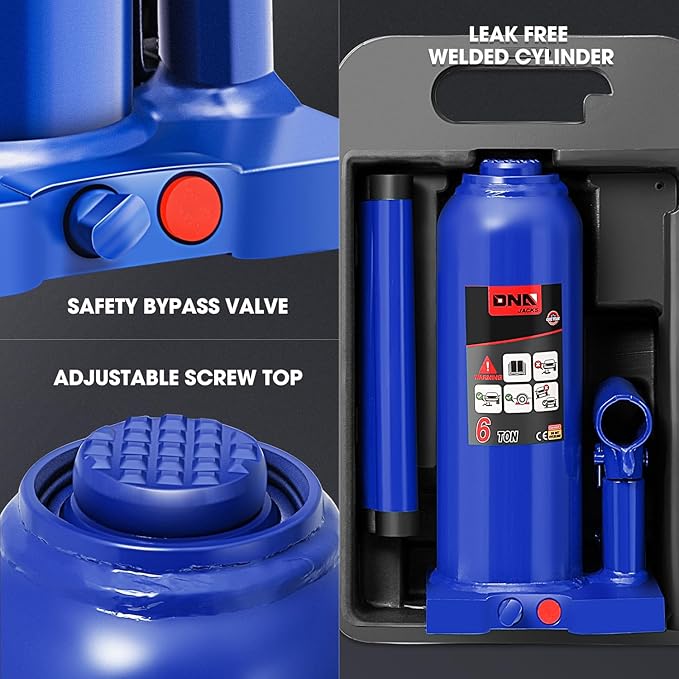 DNA Motoring 6 tons / 13228 lbs Lifting Automotive Welded Hydraulic Bottle Jack for Repair Vehicle, Pickup, Truck, w/Manual Handle, Blue,TOOLS-00356